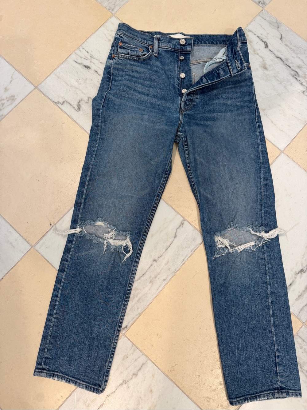 Mother TomCat Playing With Scissors Blue Distressed High-Rise Women's Jeans